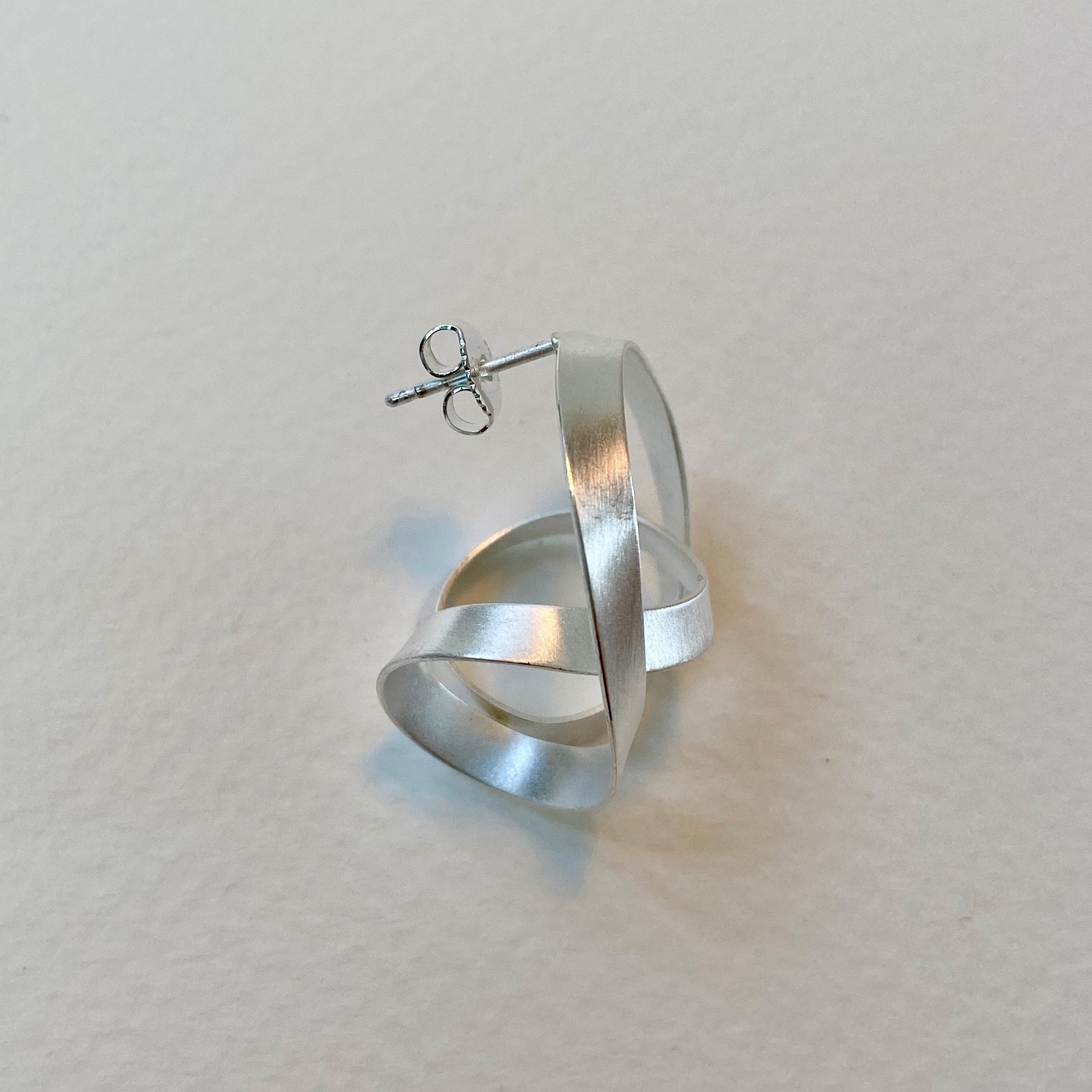 Beautifully Wound Satin Silver Earrings | Contemporary Designer Jewellery