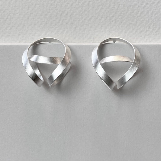 Beautifully Wound Satin Silver Earrings | Contemporary Designer Jewellery