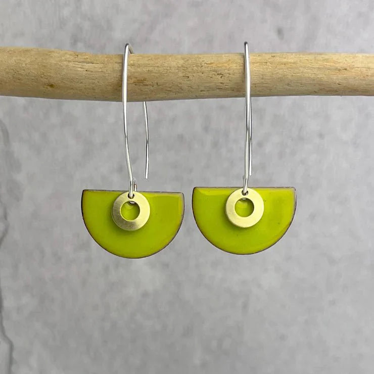 Bitter Green Semi Circle Earrings | Contemporary Designer Jewellery