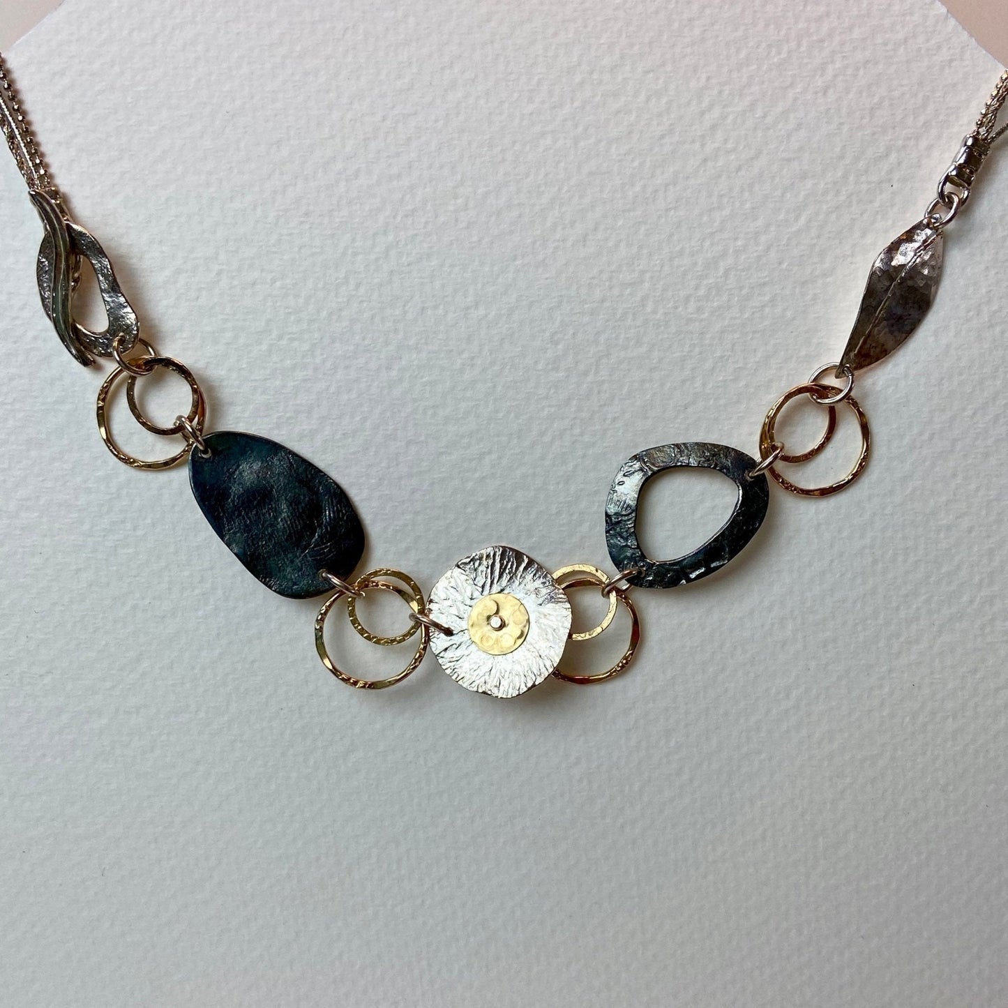 Silver Gold hoop and Disc Necklace | Contemporary Designer Jewellery